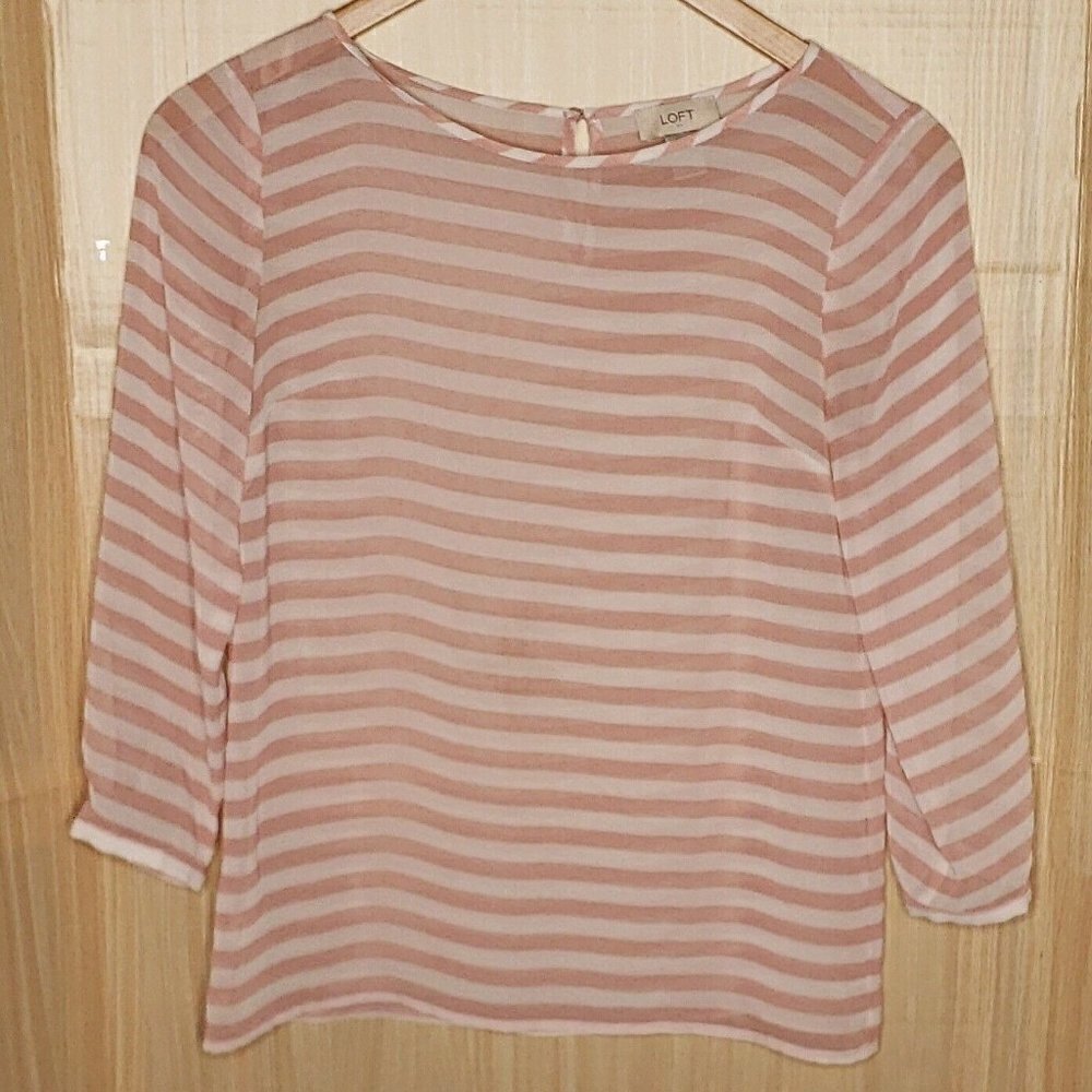 Loft Womens Pink White Stripe Sheer Blouse XS